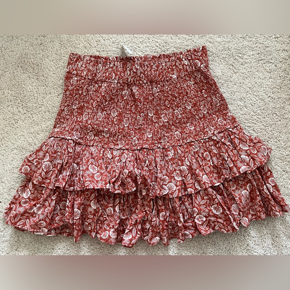 NWT LOFT Ladies Terracotta Rusty Orange Leafy Floral Tiered Mini Skirt 🍁🤠